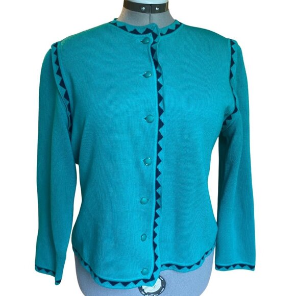 Vintage teal wool cardigan or light coat - Picture 1 of 8